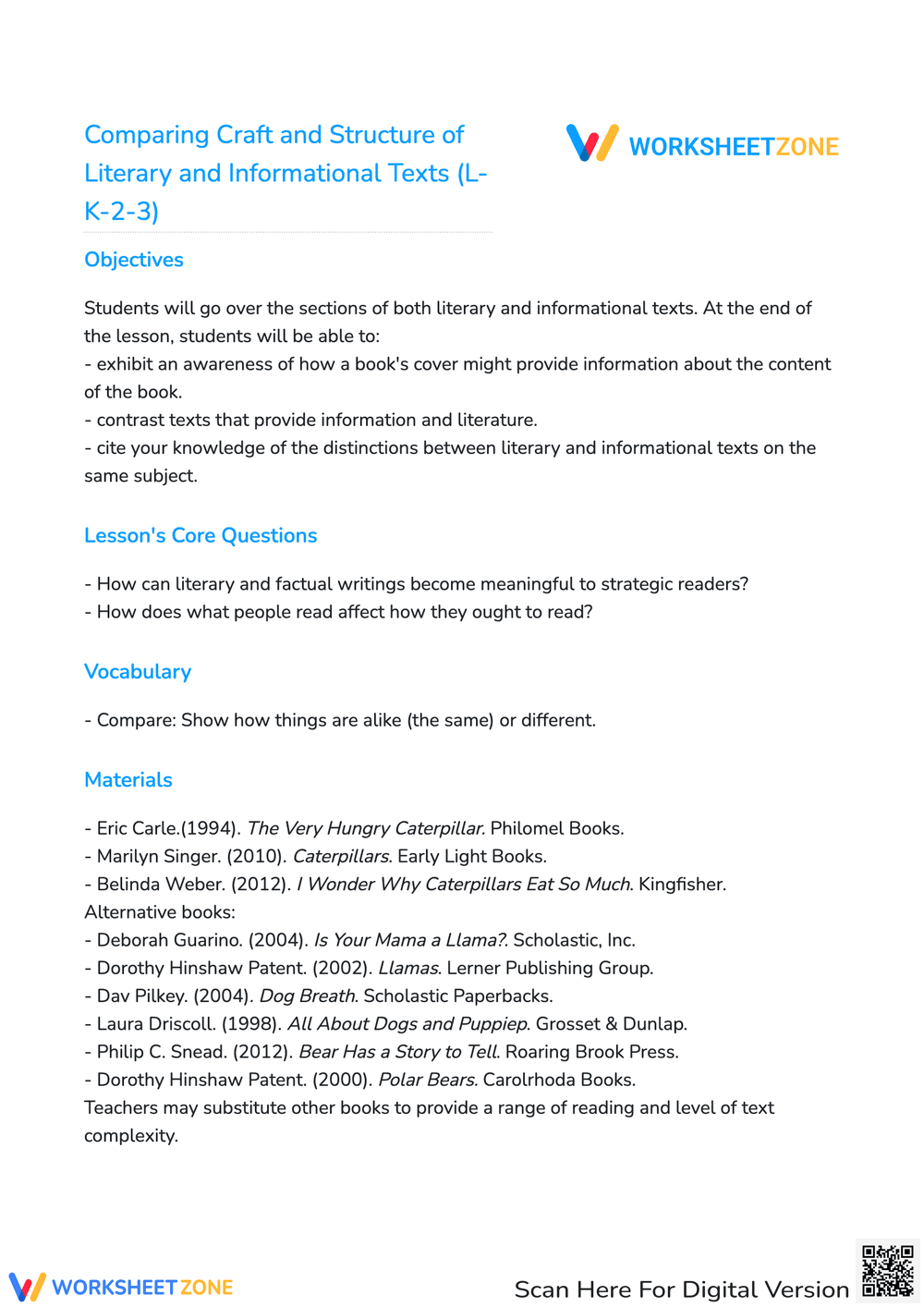 Comparing Craft And Structure Of Literary And Informational Texts (LK