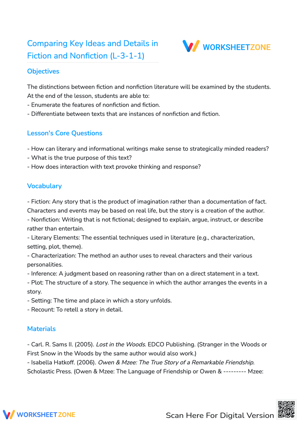 Comparing Key Ideas And Details In Fiction And Nonfiction (L311