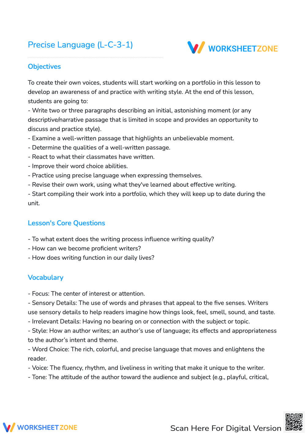 Englisch Texte übersetzen übungen Mit Lösungen Precise Language (L-C-3-1) Lesson Plan