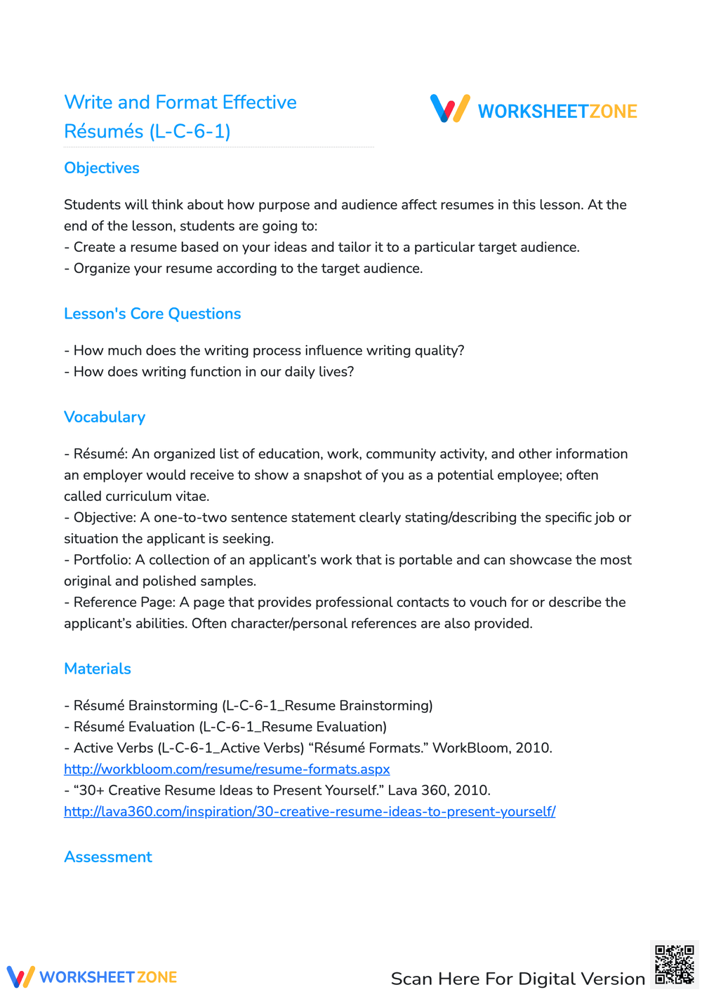 Write And Format Effective Résumés (L-C-6-1) Lesson Plan