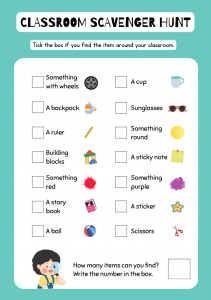 "Classroom Scavenger Hunt" sheet