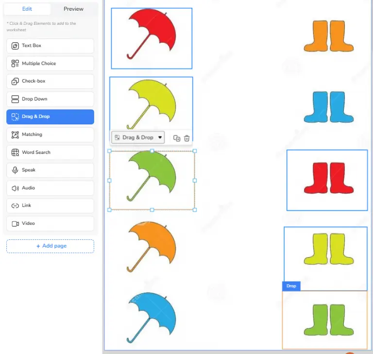 Use drag and drop element