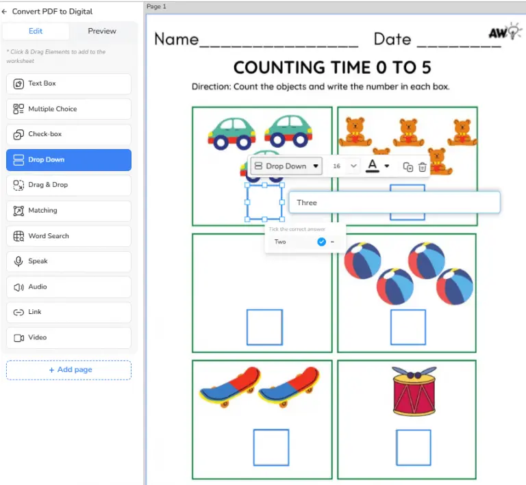 Use drop down element