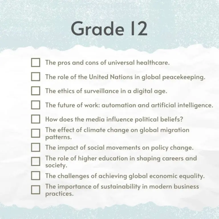 Grade 12 essay topics