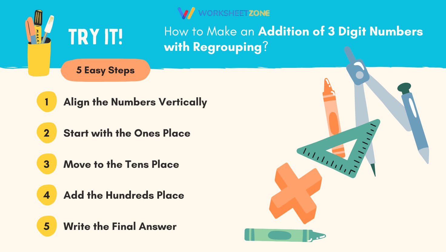 How to make an addition of 3-digit numbers with regrouping?