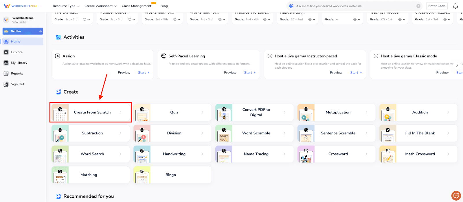 Access Create from Scratch from the Create block