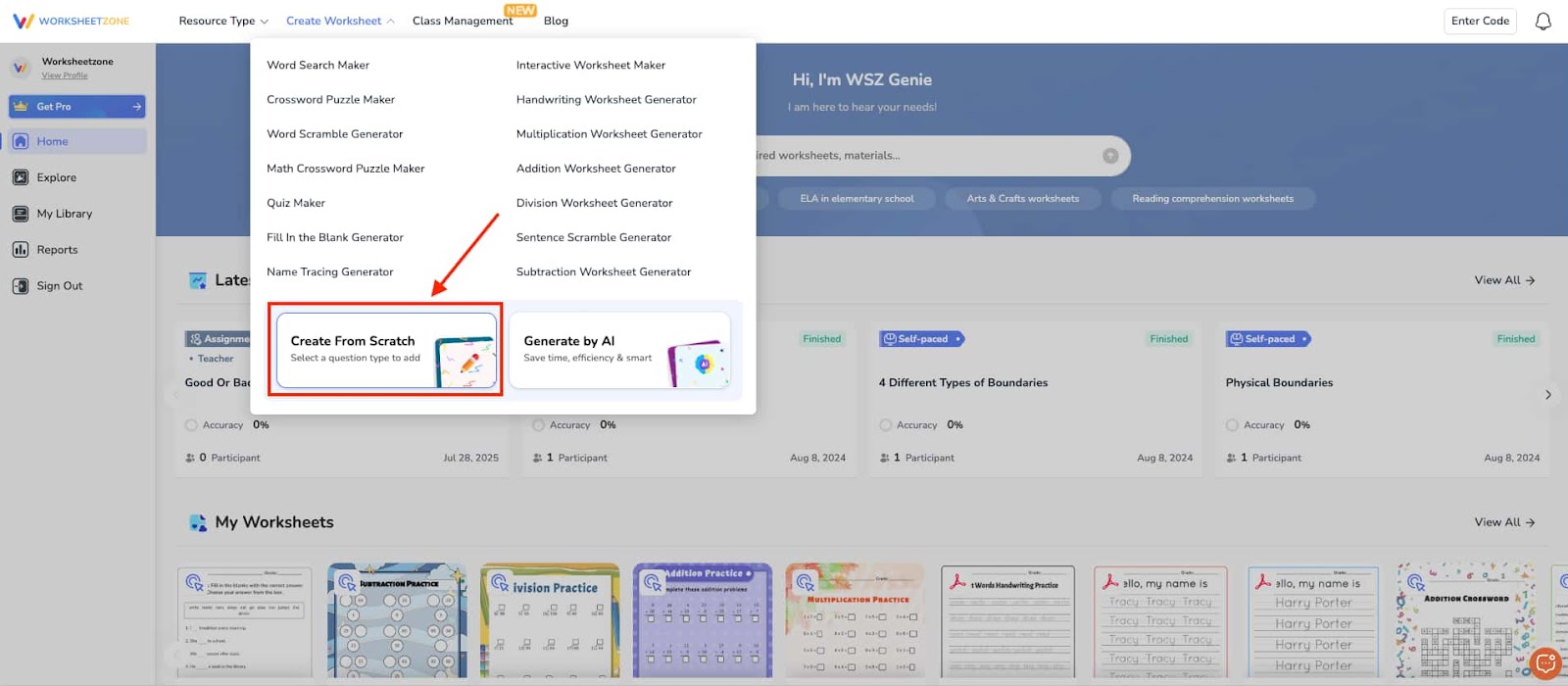Access Create from Scratch from homepage
