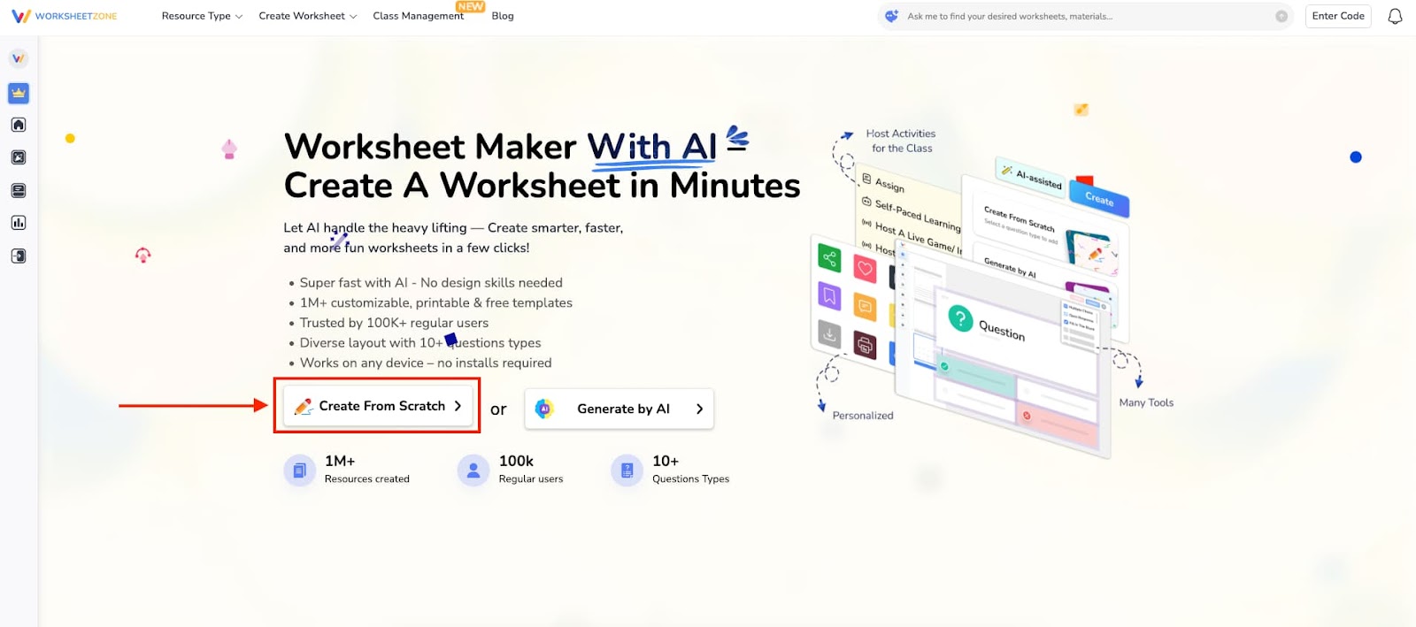 Access Create From Scratch from landing page