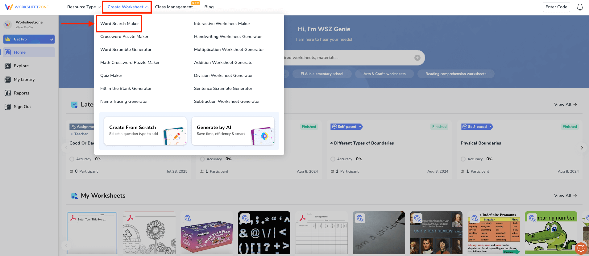 Access Word Search Maker from the homepage