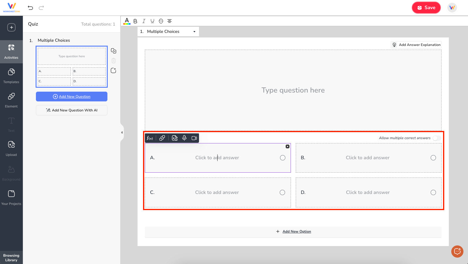 Add answer choices in the boxes