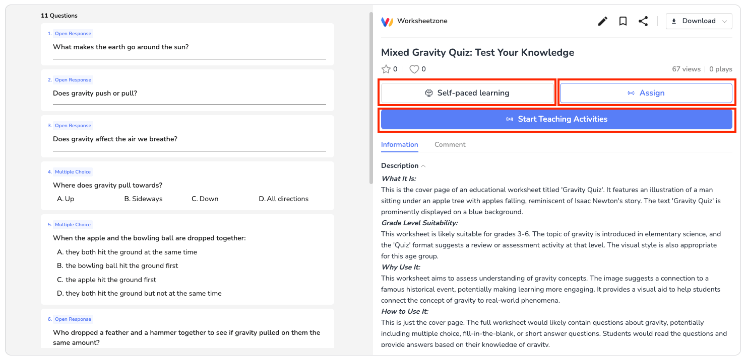 Assign, host, or print the Open response quiz