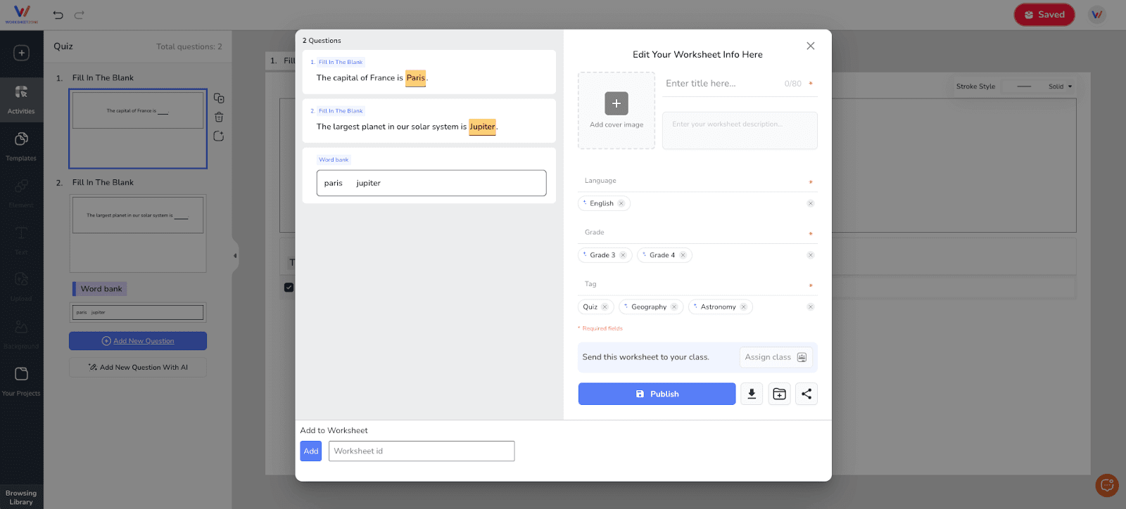 Save and add information for your quiz
