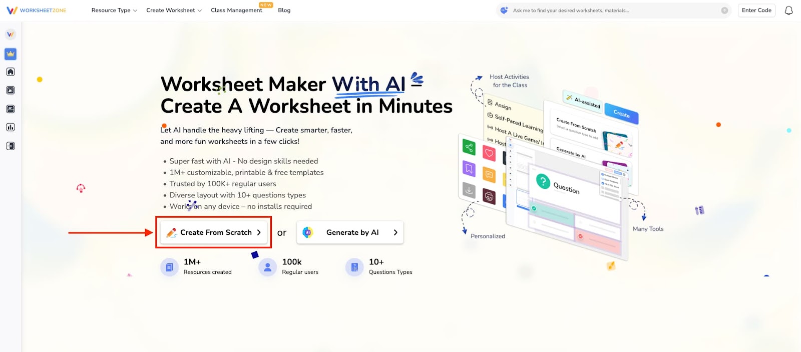 Choose "Create From Scratch" in Worksheet Maker landing page