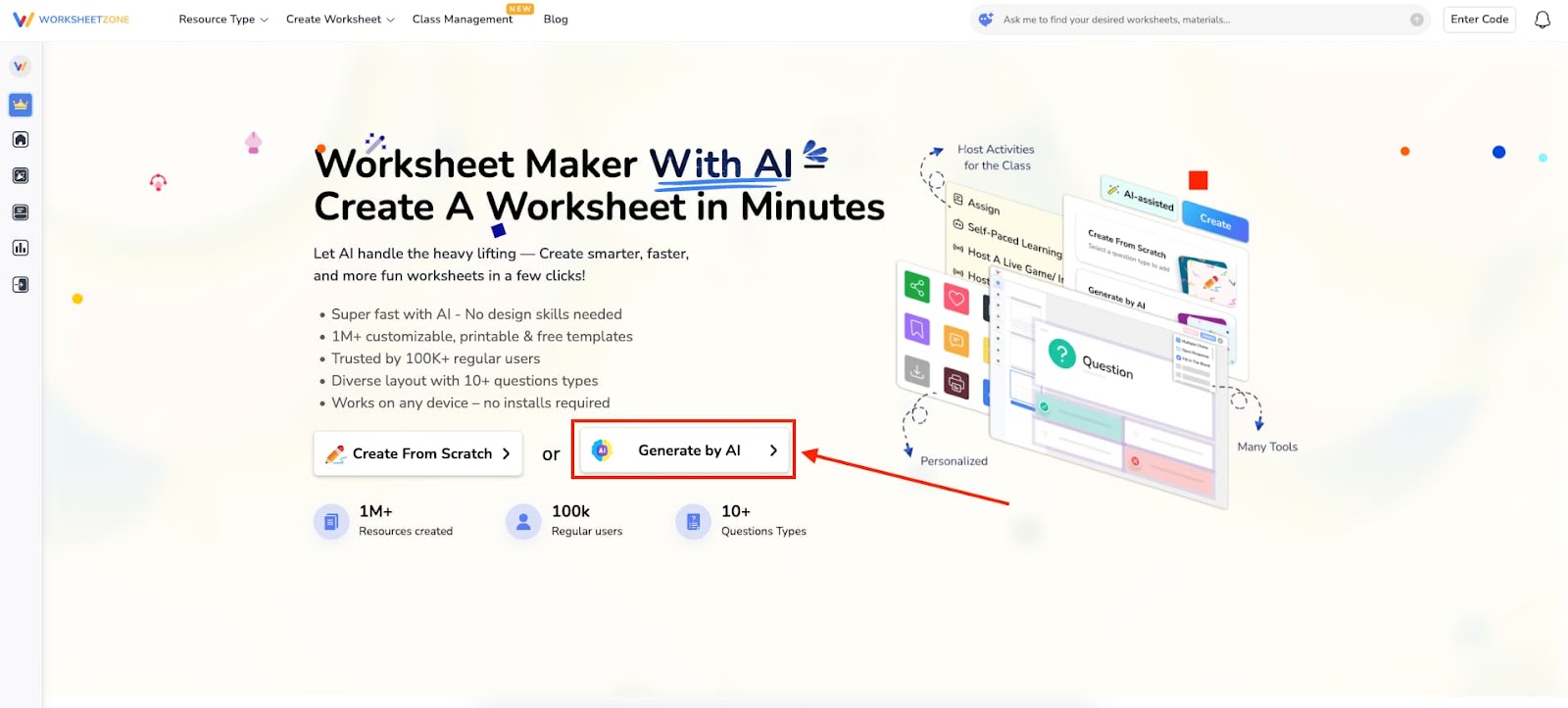 Choose "Generate by AI" from Worksheet Maker landing page