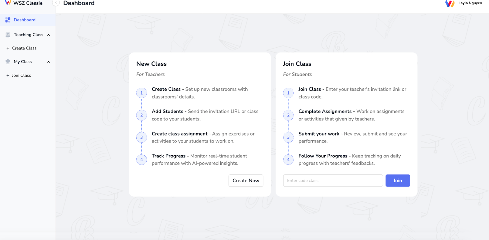 Create now or join class