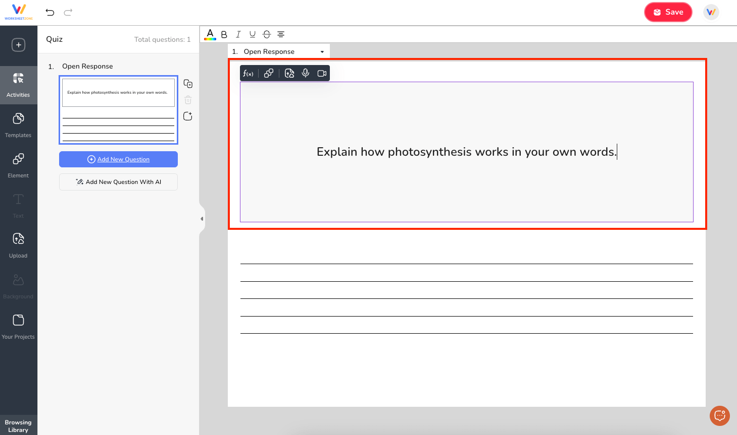 Enter question in the question text box