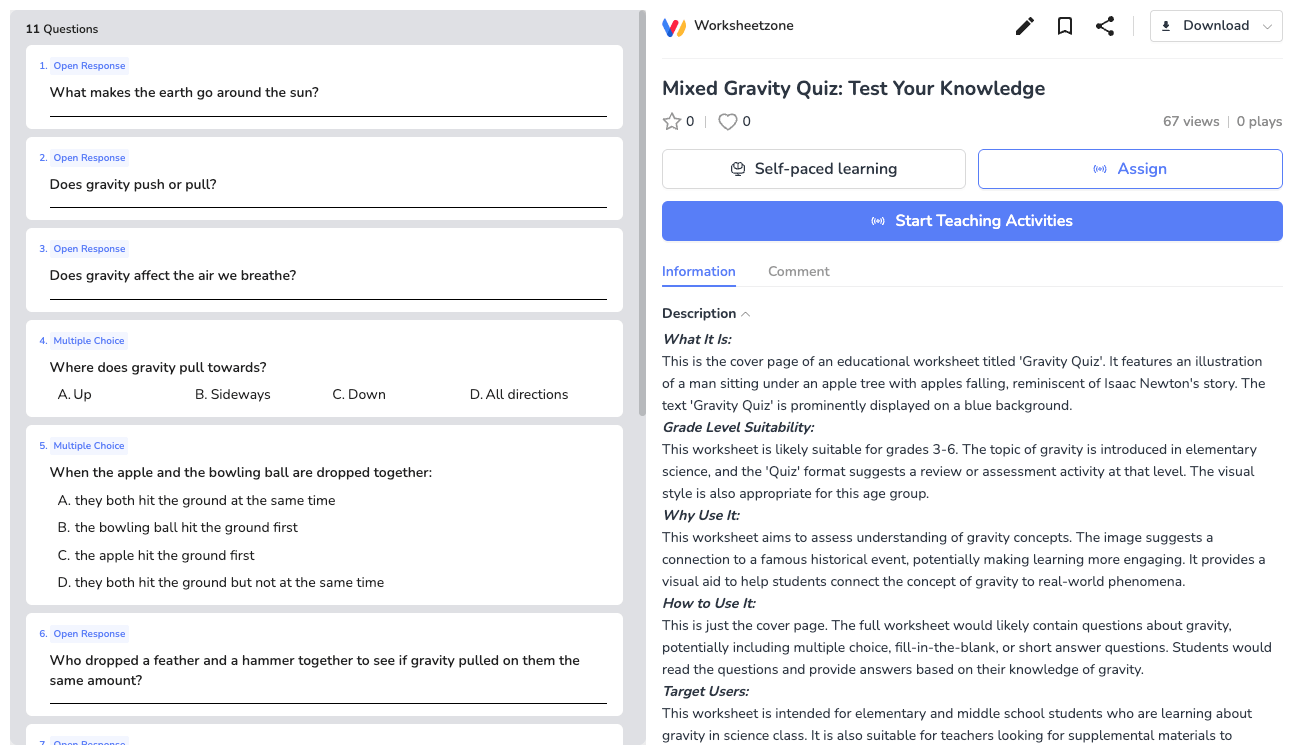 "Open Response" feature from Quiz Maker