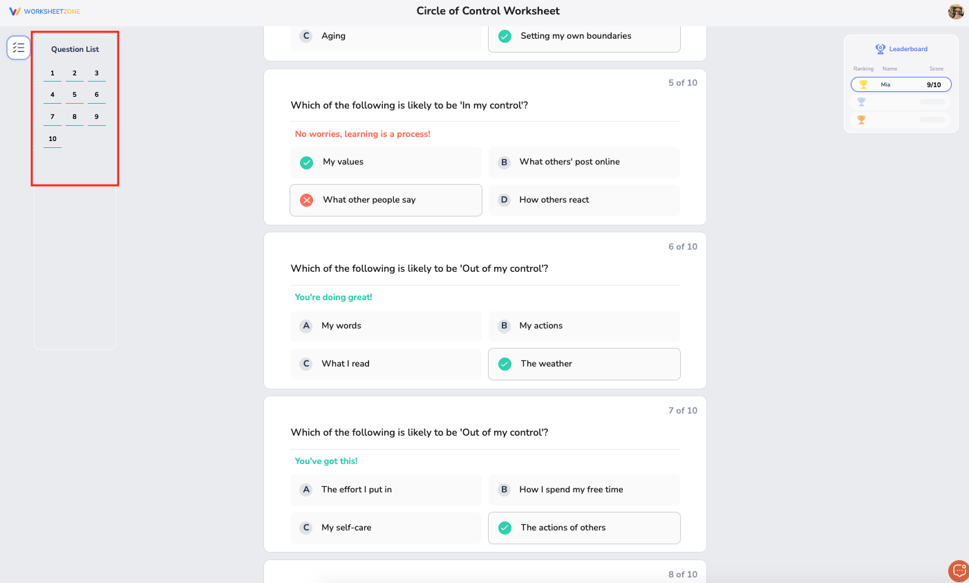 Review question-by-question feedback
