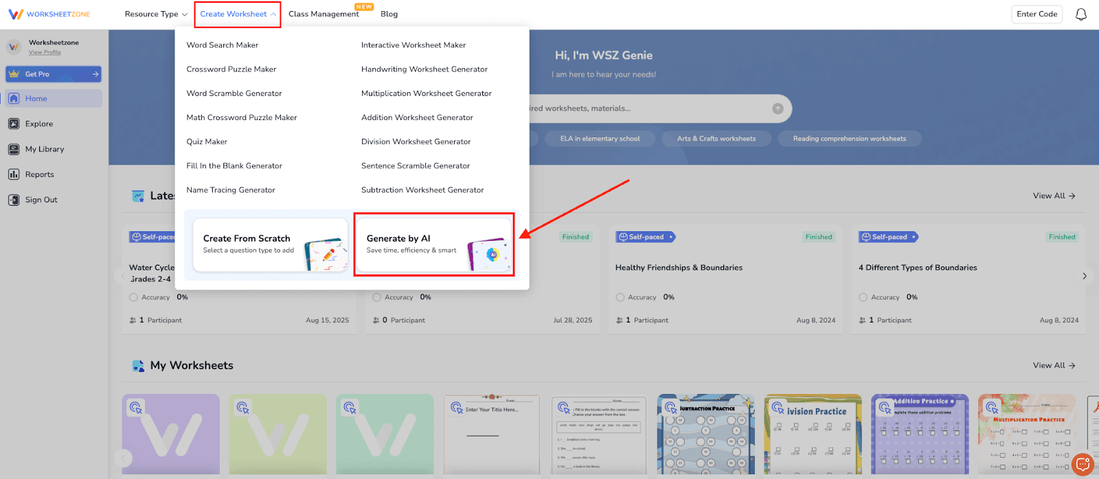 Select "Generate by AI" from homepage