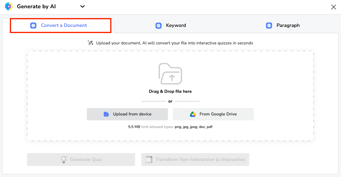 Select the "Covert a Document" feature