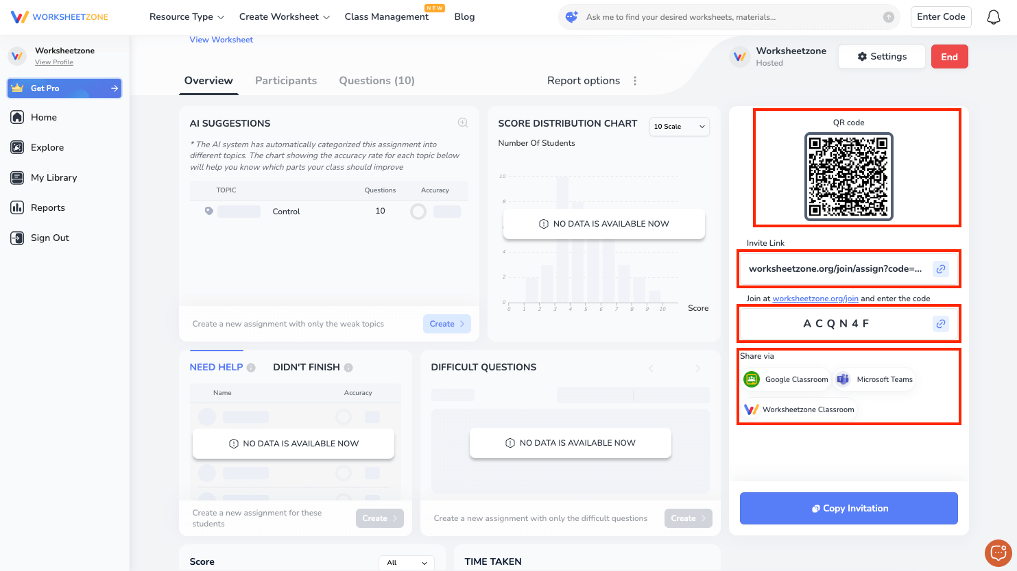 Various options to share assignment with students