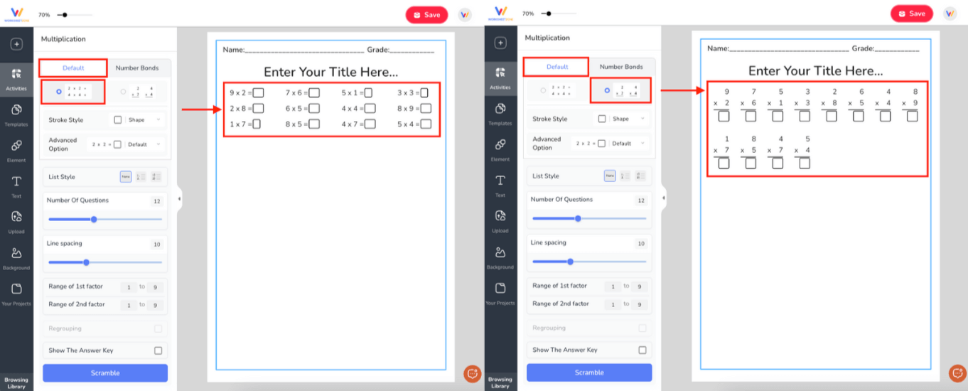 Two sub layouts of default display style