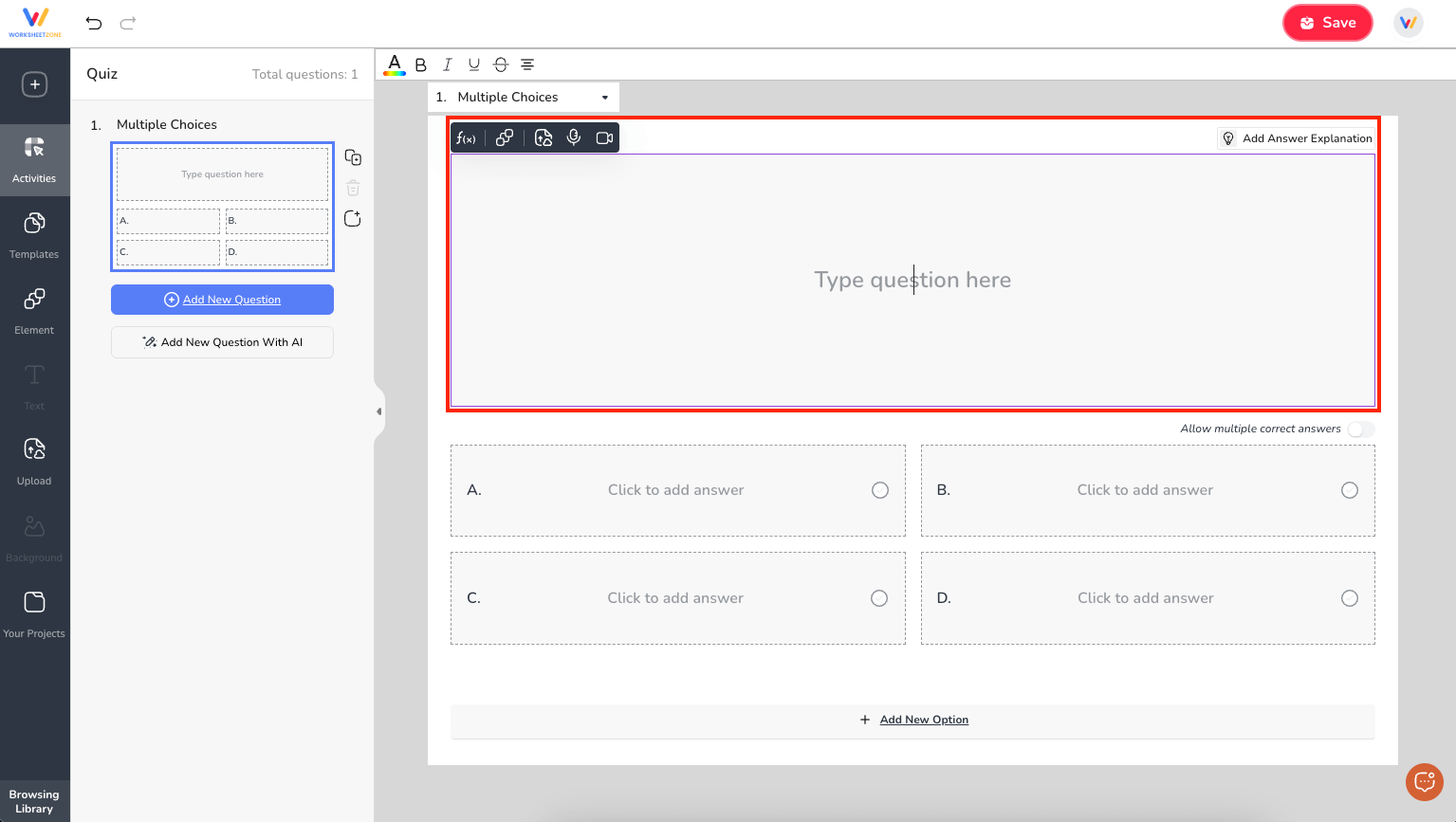 How to Create Multiple Choice Questions? - Worksheetzone Tutorial