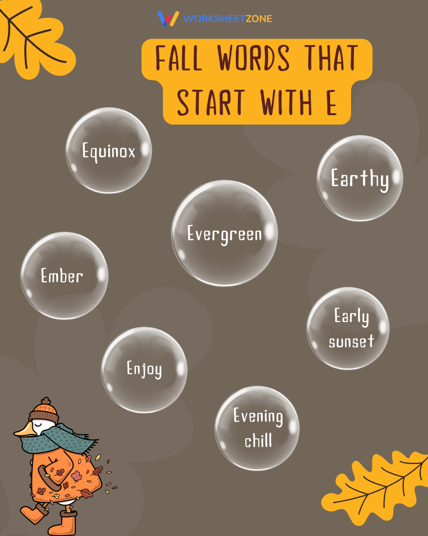 Fall words that start with E