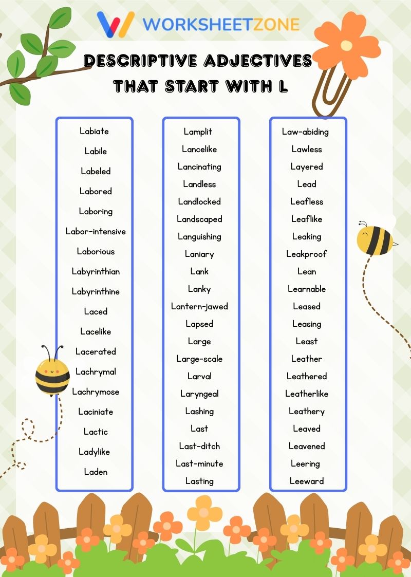 Descriptive adjectives that start with L