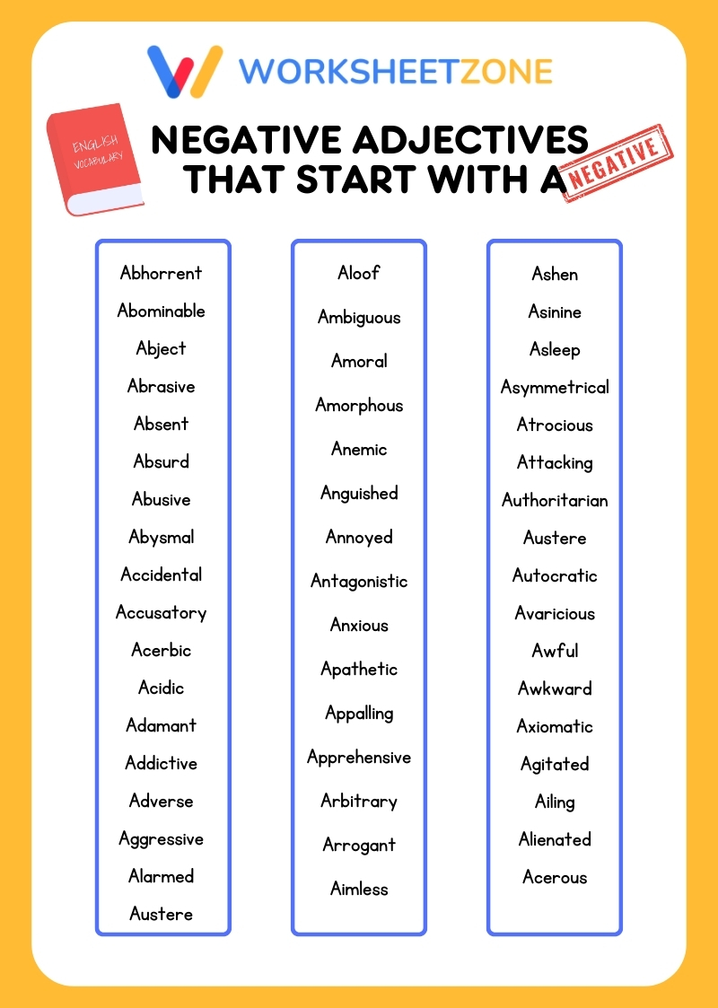 Negative adjectives that start with A