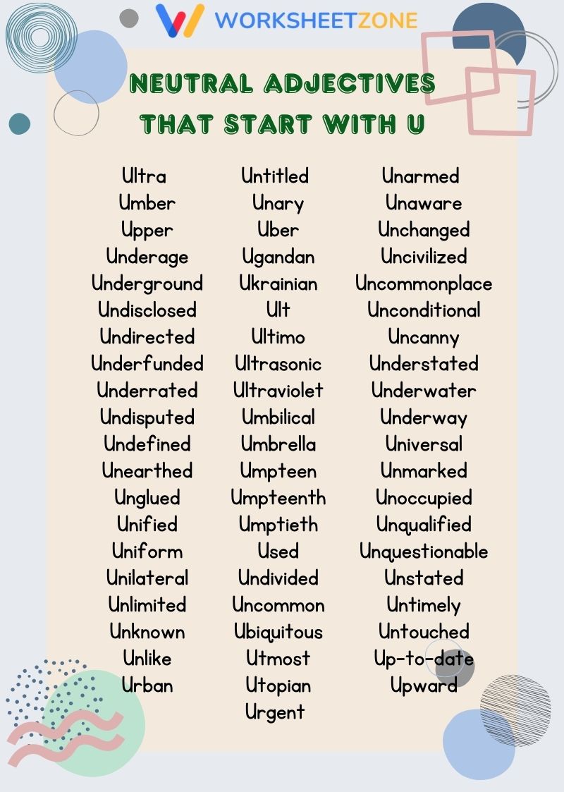 Neutral adjectives that start with U