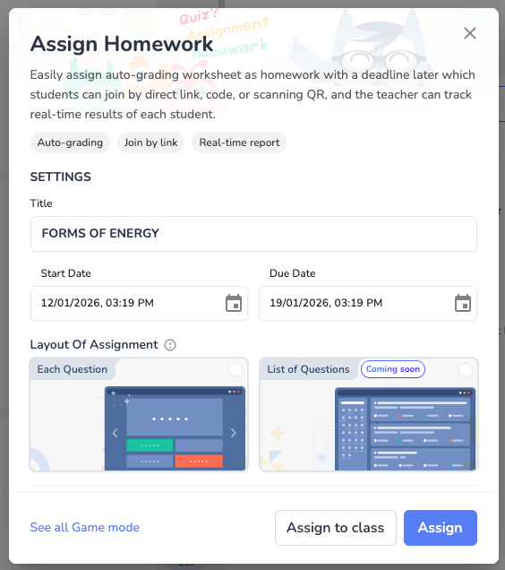Set rules for your assignment