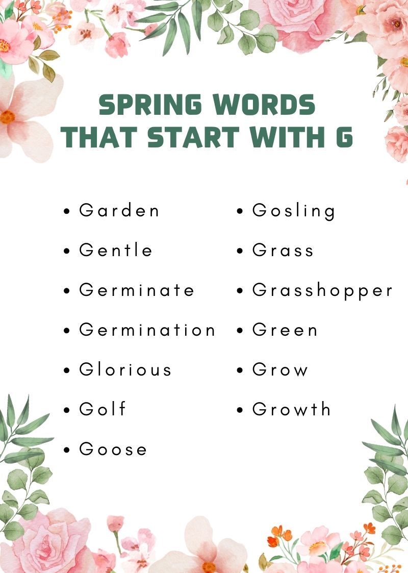 Spring words that start with G