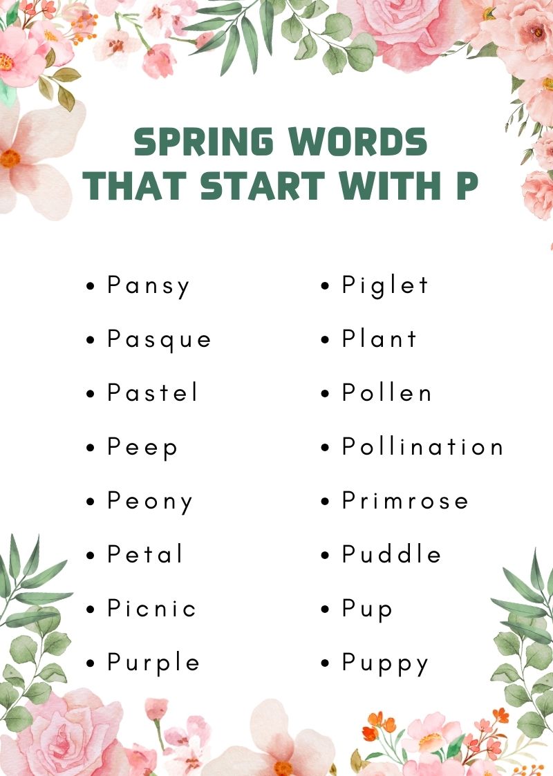 Spring words that start with P