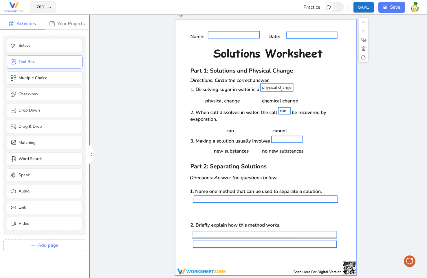 Turn PDF worksheet into interactive worksheet