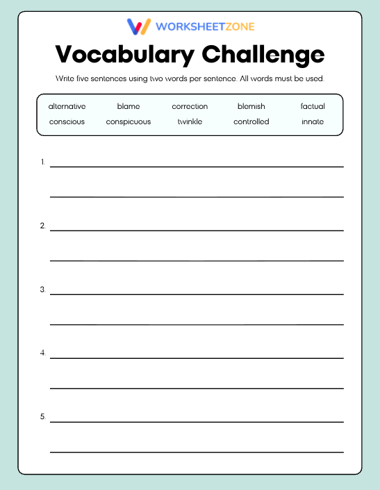 Write sentences using target words