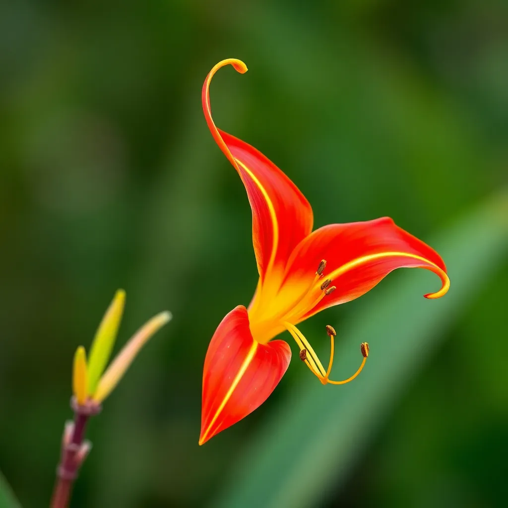 Bright red and yellow gloriosa lily flower with curling petals symbolizing Tamil Nadu's state flower