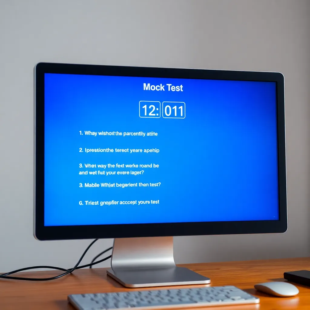 Computer screen showing mock test interface with timer and questions