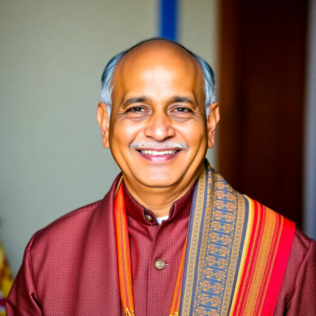 Portrait of UKD Party President - mature Indian gentleman with traditional attire and warm smile