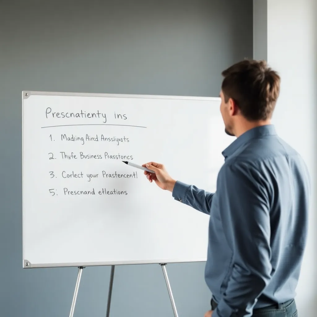 Person giving business presentation on a whiteboard