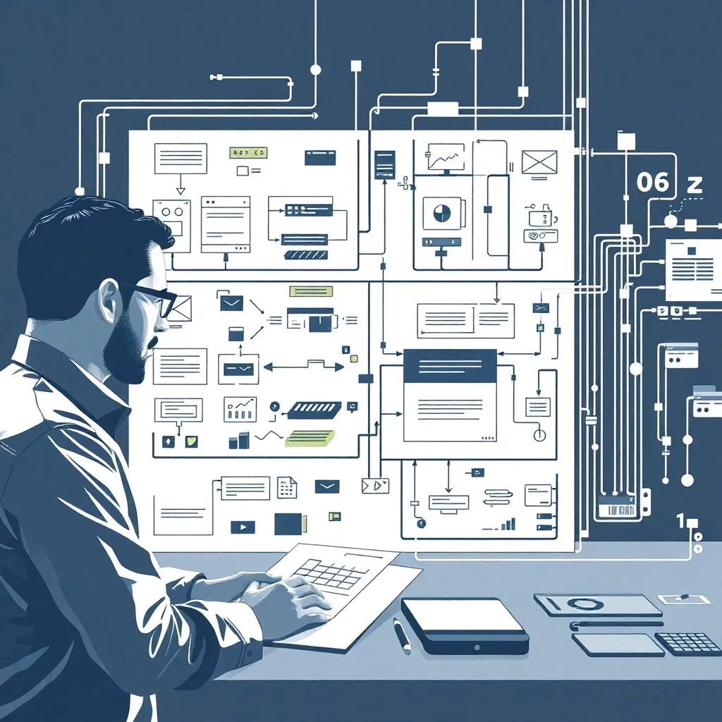 Software architect designing system architecture with modern design patterns and principles