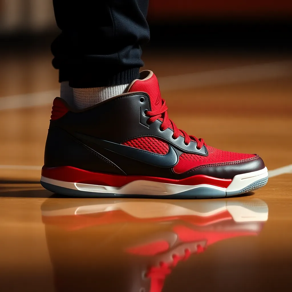 Limited edition basketball shoes in red and black colorway