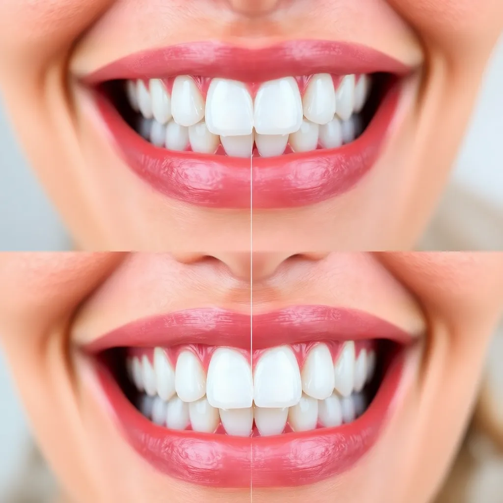 Cosmetic dentistry before and after showing teeth whitening transformation