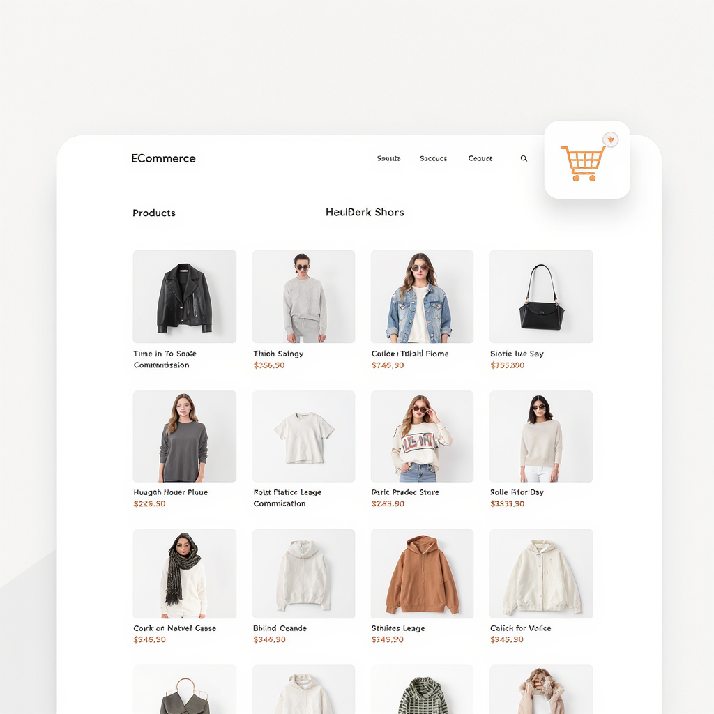 E-commerce store with product grid and elegant shopping cart interface