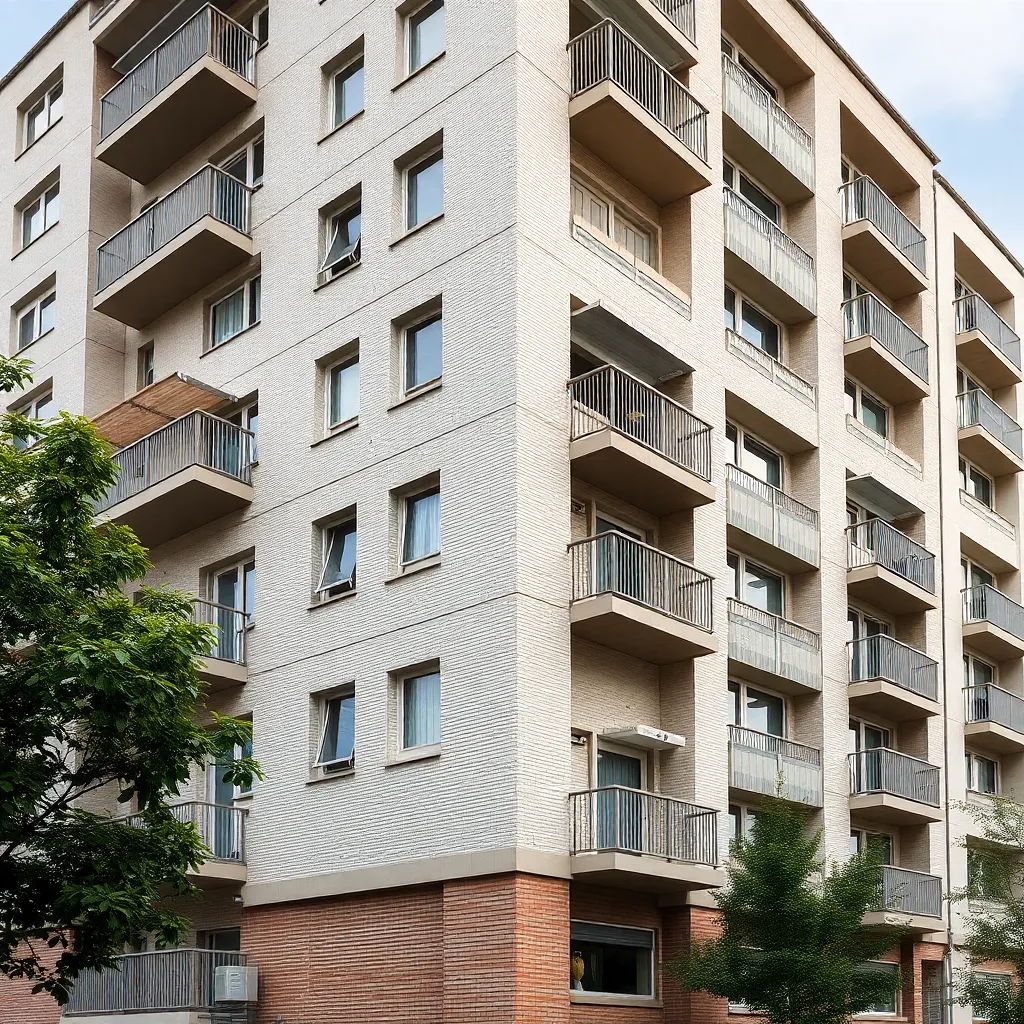 Edificio de apartamentos contemporáneo con fachada ventilada y balcones