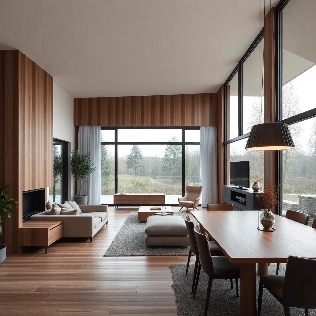 Residencia moderna estilo escandinavo con grandes ventanales y madera