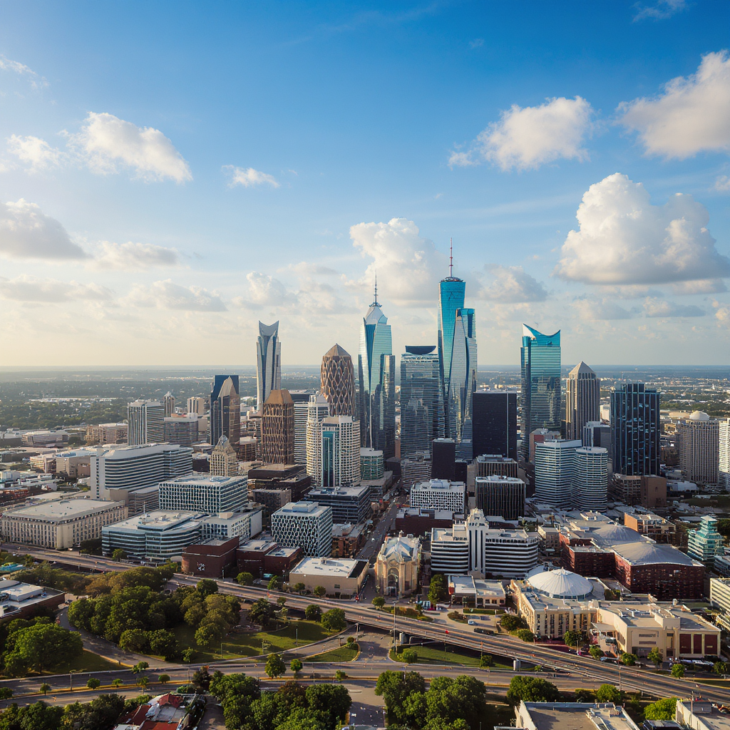 Houston beautiful aerial view with modern skyline and downtown buildings