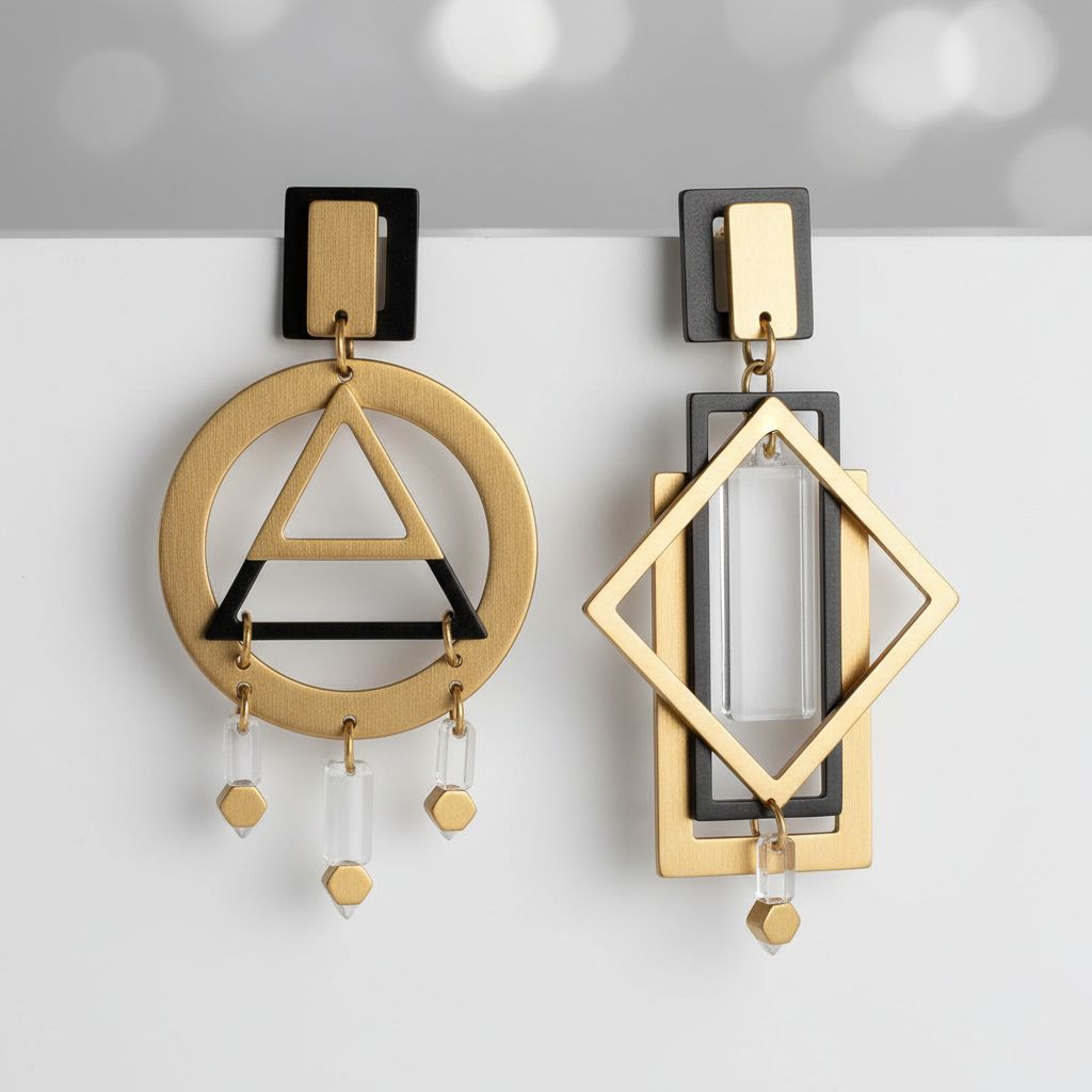 14K Yellow Gold Geometric Drop Earrings