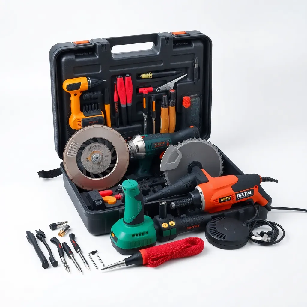 Kit completo de herramientas eléctricas profesionales incluyendo taladro, amoladora y sierra circular