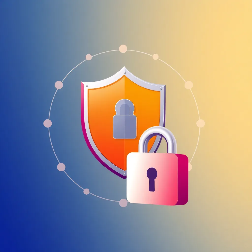 Illustration of secure login with shield and lock icons